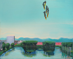 CARLOS ALMARAZ - Echo Park, Falling Angels, 1974, painting