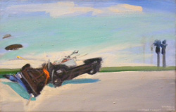 CARLOS ALMARAZ - Another Crash, Police, 1979, painting