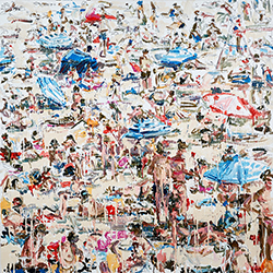 CHRISSY ANGLIKER - Can You Do My Back, painting, swimmers, beach, abstract