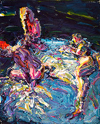 CHRISSY ANGLIKER - Golden Hour I, painting, sunbathers, park, aabstract