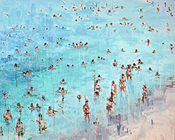 CHRISSY ANGLIKER - Fourht of July on Toothpaste Beach, painting, swimmers, beach, abstract