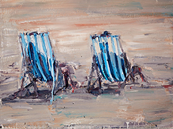 CHRISSY ANGLIKER - Magic Hour on Sunset Beach, painting, swimmers, beach, abstract