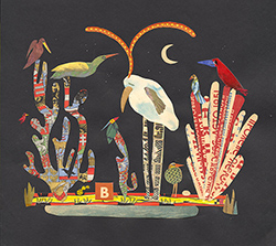 LOU BEACH - Night Birds in the Royal Gardens, collage, satire, narrative