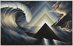 KELLY BERG - Not Dark Yet, landscape, painting, pyramid, water, ocean