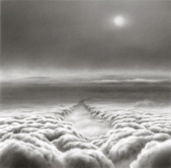 HILARY BRACE - charcoal drawing, landscape, clouds, moon