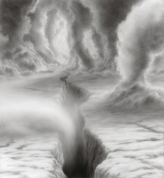 HILARY BRACE - charcoal drawing, landscape, clouds, waterfall