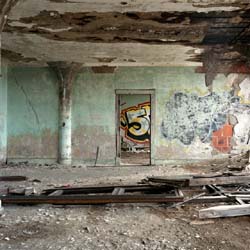 WENDY BURTON - REA Freight Terminal, Buffalo, New York, photograph, interior, graffiti