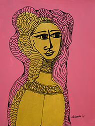 DORA DE LARIOS- Untitled, porrait, woman, colorful, drawing, painting