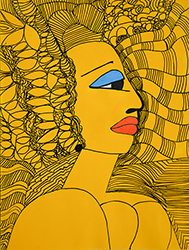 DORA DE LARIOS- Untitled, portrait, woman, profile, gold, fantastical, drawing, painting