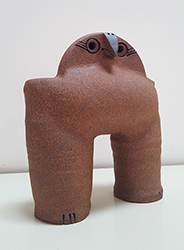 DORA DE LARIOS- Standing Owl with Tail, ceramic, sculpture, animal