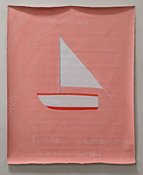 MICHAEL DEYERMOND - Don't Worry Darling, ship, boat, text , painting, California, conceptual