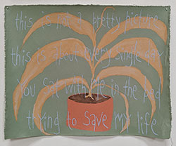 MICHAEL DEYERMOND - This is Not a Pretty Picture, houseplant, text, painting, California, conceptual