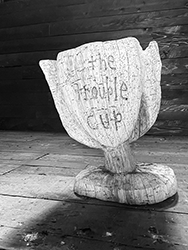 MICHAEL DEYERMOND - The Trouble Cup, wood, carved, Valley of the Moon, conceptual