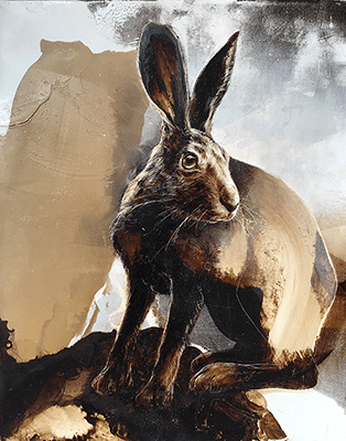 James Griffith, Elegy #1: Lepus alleni, tar and white oil on panel, 20 x 16 inches - $2,400