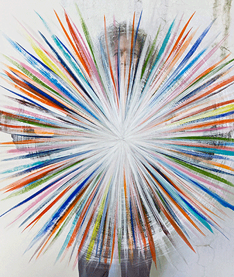 Robin Mitchell, Emanation #3, 2020, gouache on archival pigment print, 17 x 17 in - $1,500