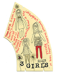 Ayin ES - Ayin ES - 3 Girls, drawing on hand-cut manila garment pattern, conceptual, figurative