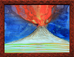 NED EVANS - V-76, volcano, collage, painting, abstract