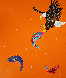 JOE FAY - Eagle and Fish, animals, orange, painting, abstract, colorful