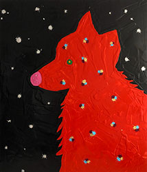 JOE FAY - Red Coyote, animal, stars, painting, abstract, colorful