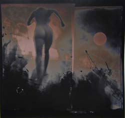 JAMES FEE - Syzygy, Indio, CA, monochromatic, sepia and blue, abstract, female, nude figure, back turned