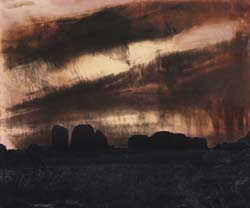 JAMES FEE - Thunder Road, Joshua Tree, sepia color, dark, abstract landscape, empty space with rocks