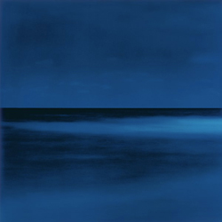 JAMES FEE - Honeymoon Beach (dark), seascape, minimal, dark blue ocean, dark blue sky