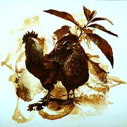 JAMES GRIFFITH - Chicken and Rooster, painting, tar, animal, abstract