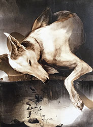 JAMES GRIFFITH - Hound - Ready for Dreams, painting, tar, figurative, animal, dog, realism, abstract