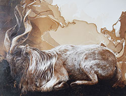 JAMES GRIFFITH - Markhor at Rest, painting, tar, figurative, animal, goat, abstract, realism