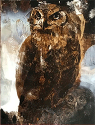 JAMES GRIFFITH - Owl, painting, tar, animals, figurative, realism, abstract