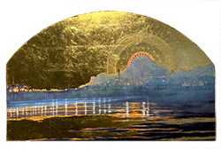 ROBERT GINDER - Veiled Pier, painting, oil paint, gold leaf, ferris wheel