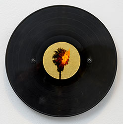 ROBERT GINDER - Vinyl, painting, three-dimensional, found object, record, gold leaf, palm tree, fire