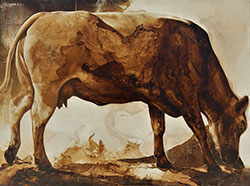 JAMES GRIFFITH - Cow, painting, tar, figurative, animal, realism, abstract