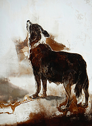 JAMES GRIFFITH - Dog after Landseer, painting, tar, animal, abstract