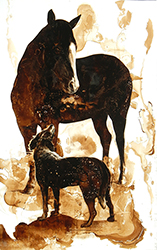 JAMES GRIFFITH - Horse and Dog, painting, tar, animal, abstract