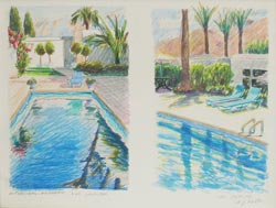 D.J. HALL - Antares Hotel, Palm Springs, colored pencil, drawing, pool