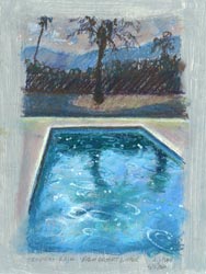 D.J. HALL - Tropical Rain, oil pastel, drawing, pool, California