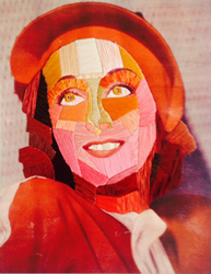 JOSEPH HEIDECKER - Red Hat and Jacket, collage, thread, photograph, portrait