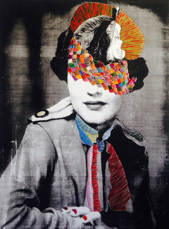 JOSEPH HEIDECKER - Colored Veil, collage, thread, photograph, portrait