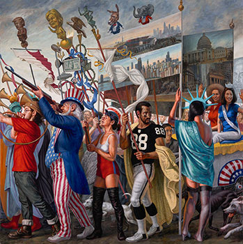 F. Scott Hess - realism, people dressed up as historic US figures marching together