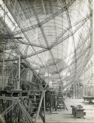 E.O. HOPPE - Skeleton of Graf Zeppelin, Friedrichshafen, 1928, photography, vintage, black and white, architecture