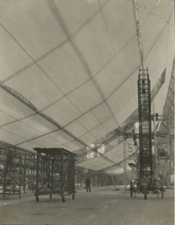 E.O. HOPPE - Skeleton of Graf Zeppelin, Friedrichshafen, 1928, photography, vintage, black and white, architecture