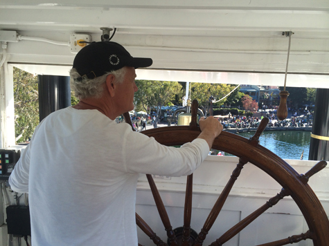 Craig Krull steering the Mark Twain Riverboat at Disneyland, 2015