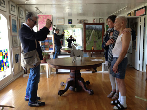 Firooz Zahedi, Beth Rudin DeWoody, and Don Bachardy, with Craig Krull