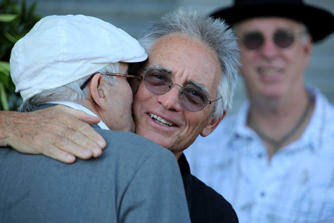 David Hockney, Chuck Arnoldi, and Eric Johnson at Don Bachardy's opening at Craig Krull Gallery, 2013