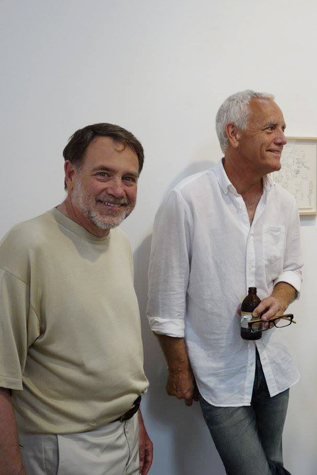 Howard Fox and Craig Krull at the opening for Carlos Almaraz's Journal Drawings and Poems 1969-1972, photo by Marlene Picard, 2015