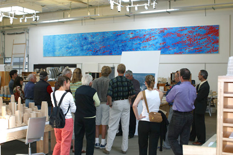 Peter Alexander with his mural at Frank Gehry's studio, 2003