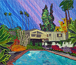 CAROLINE LARSEN - Techocolor, oil painting, house, bungalow, succulents, California, Palm Springs