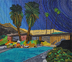 CAROLINE LARSEN - Edrid House 2, oil painting, house, bungalow, succulents, California, Palm Springs