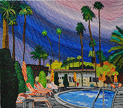 CAROLINE LARSEN - INNdulge, oil painting, house, bungalow, succulents, pool, California, Palm Springs